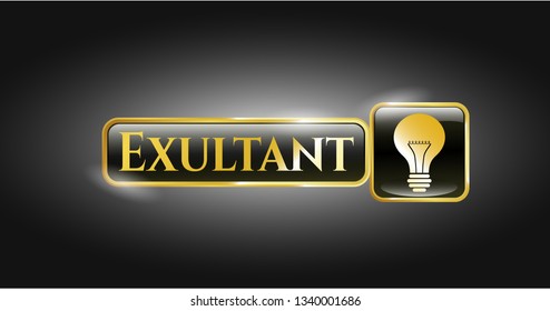  Gold emblem with light bulb icon and Exultant text inside