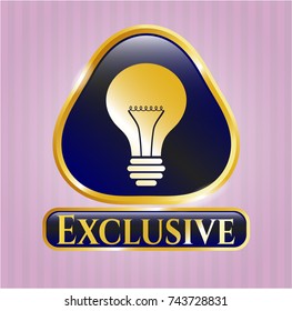  Gold emblem with light bulb icon and Exclusive text inside