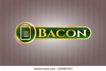  Gold emblem with list icon and Bacon text inside