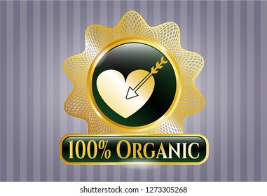  Gold emblem with love icon and 100% Organic text inside