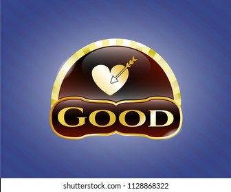  Gold emblem with love icon and Good text inside