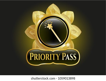  Gold emblem with magic stick icon and Priority Pass text inside