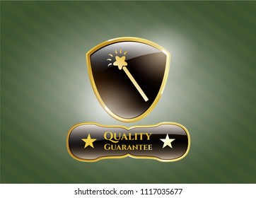  Gold emblem with magic stick icon and Quality Guarantee text inside