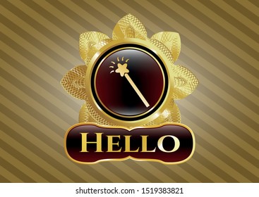  Gold emblem with magic stick icon and Hello text inside
