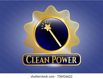  Gold emblem with magic stick icon and Clean Power text inside