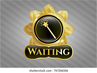  Gold emblem with magic stick icon and Waiting text inside