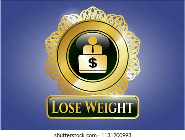  Gold emblem with man working on computer icon and Lose Weight text inside