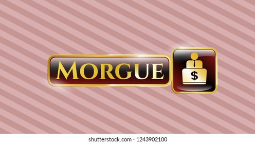  Gold emblem with man working on computer icon and Morgue text inside