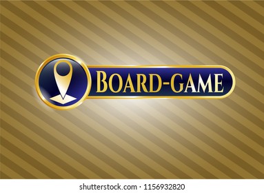  Gold emblem with map pointer icon and Board-game text inside
