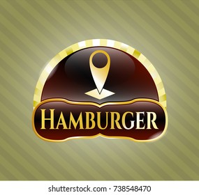  Gold emblem with map pointer icon and Hamburger text inside