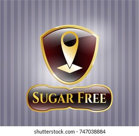  Gold emblem with map pointer icon and Sugar Free text inside