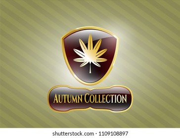  Gold emblem with marijuana leaf, weed icon and Autumn Collection text inside