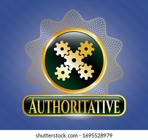  Gold emblem with mechanism icon and Authoritative text inside