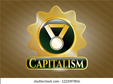  Gold emblem with medal icon and Capitalism text inside