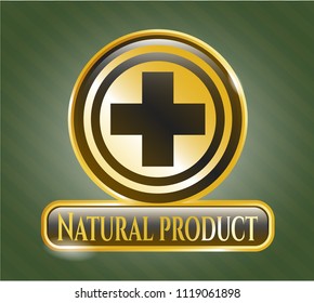  Gold emblem with medicine icon and Natural Product text inside