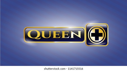  Gold emblem with medicine icon and Queen text inside