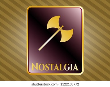  Gold emblem with medieval axe icon and Nostalgia text inside