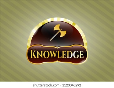  Gold emblem with medieval axe icon and Knowledge text inside