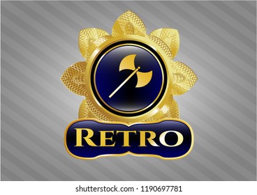  Gold emblem with medieval axe icon and Retro text inside