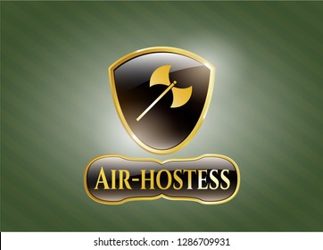  Gold emblem with medieval axe icon and Air-hostess text inside