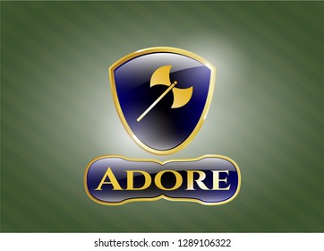  Gold emblem with medieval axe icon and Adore text inside