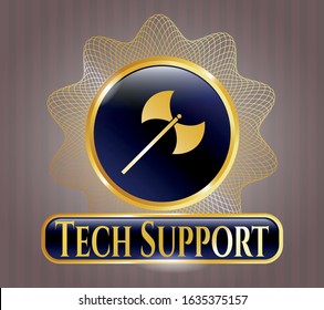  Gold emblem with medieval axe icon and Tech Support text inside
