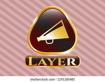  Gold emblem with megaphone icon and Layer text inside