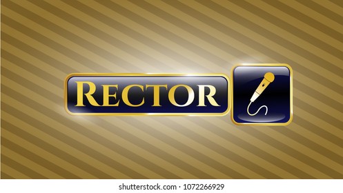  Gold emblem with microphone icon and Rector text inside