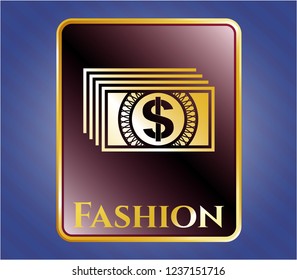  Gold emblem with money icon and Fashion text inside