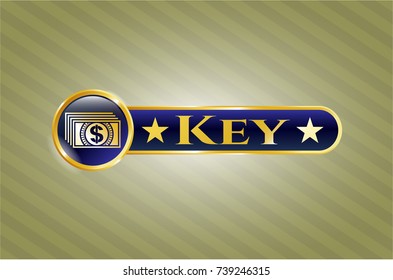  Gold emblem with money icon and Key text inside