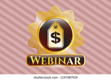  Gold emblem with money tag icon and Webinar text inside