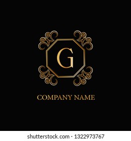 Gold emblem for monogram design, sophisticated template. Simple logo design for letter G for royalty, business card, boutique, hotel, heraldic, web design. Vector illustration