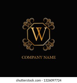 Gold emblem for monogram design, sophisticated template. Simple logo design for letter W for royalty, business card, boutique, hotel, heraldic, web design. Vector illustration