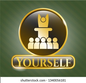  Gold emblem with motivational speech icon and Yourself text inside