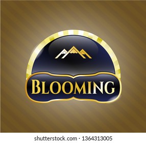 Gold emblem with mountain icon and Blooming text inside