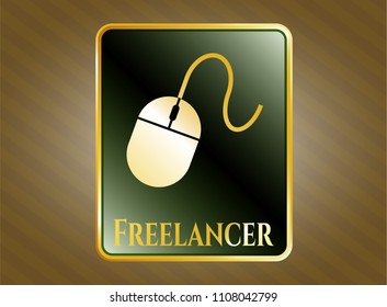  Gold emblem with mouse ic Gold emblem or badge with mouse icon and Freelancer text insideon and Freelancer text inside