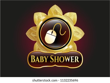  Gold emblem with mouse icon and Baby Shower text inside