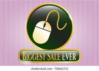  Gold emblem with mouse icon and Biggest Sale Ever text inside