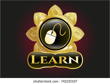  Gold emblem with mouse icon and Learn text inside
