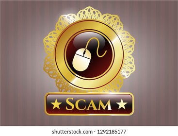  Gold emblem with mouse icon and Scam text inside