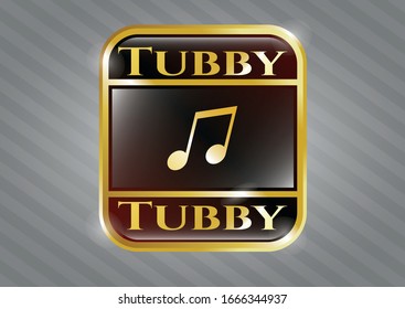  Símbolo de oro con icono de nota musical y texto Tubby dentro