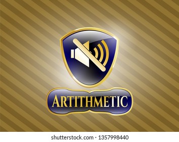  Gold emblem with mute icon and Artithmetic text inside