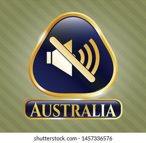  Gold emblem with mute icon and Australia text inside