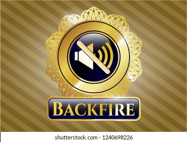  Gold emblem with mute icon and Backfire text inside