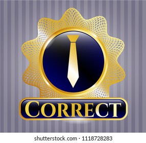  Gold emblem with necktie icon and Correct text inside