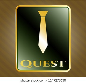  Gold emblem with necktie icon and Quest text inside