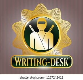  Gold emblem with ninja icon and Writing-desk text inside