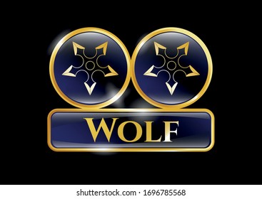  Gold emblem with ninja star icon and Wolf text inside