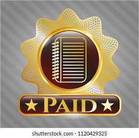  Gold emblem with note book icon and Paid text inside