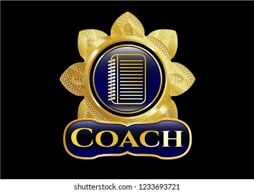  Gold emblem with note book icon and Coach text inside